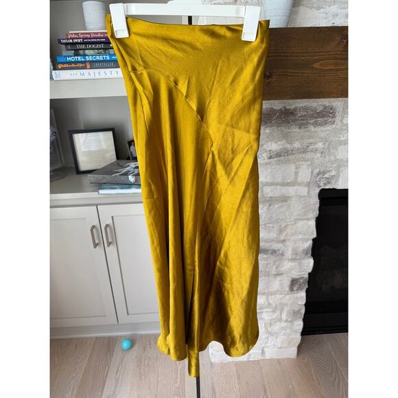 Topshop Women's Yellow Leopard Asymmetric Fishtail Midi Skirt Size 2 - Picture 5 of 8
